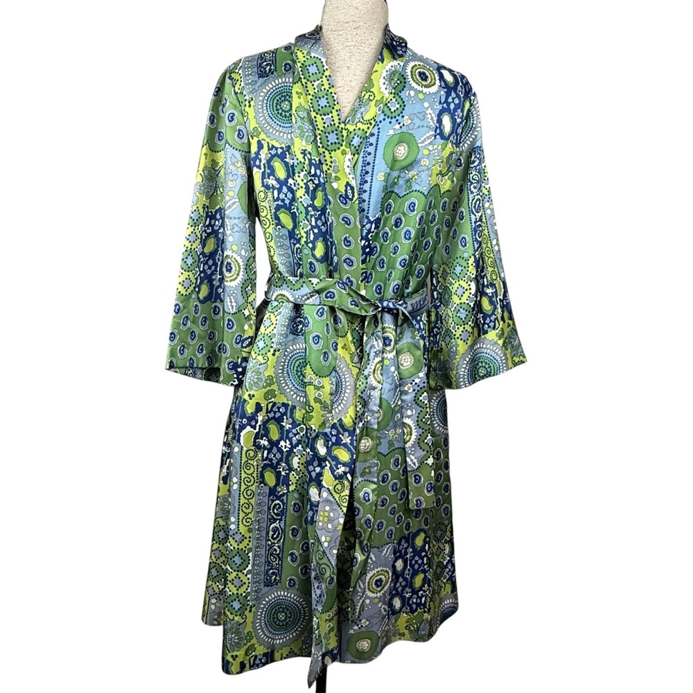 St Michael Robe Mens S (34/36) Green Blue Psychedelic Paisley Vtg Tricel UK